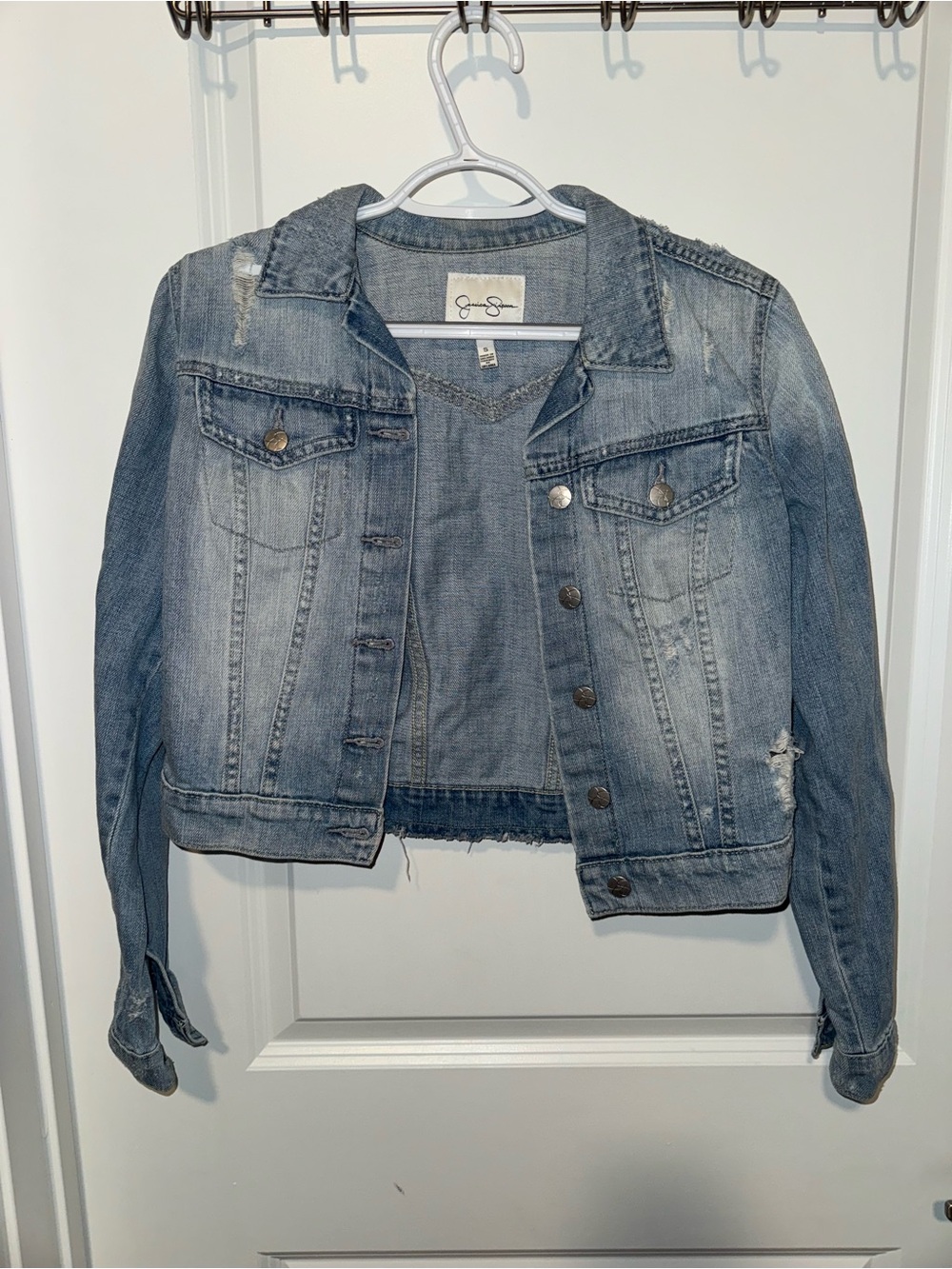 Jessica Simpson Faded Blue Cropped Denim Jacket